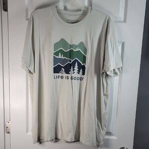 Life Is Good Men's Tee - Cream with Green and Blue Graphic